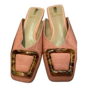 Sam Edelman Coral Pink Slip-On Mules Size 6 Square Toe Woven Buckle Flats